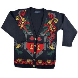 Vintage Norton McNaughton Sweater Womens Small Crest Cardigan Coat of Arms 90s